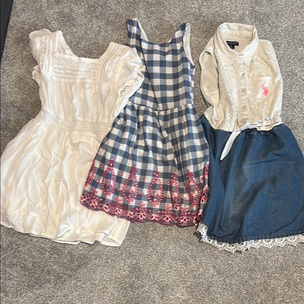 White and Blue Dresses with Pink Accents